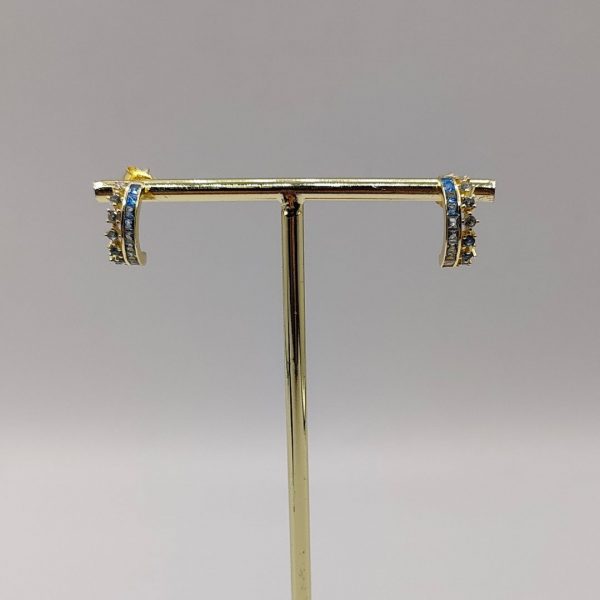 Pendientes semi aro doble con circonitas en tonos azules