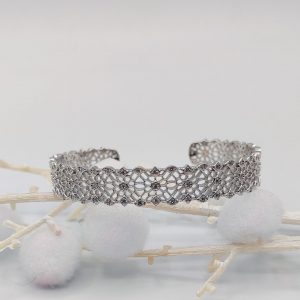 Brazalete de Plata con Dibujo Trocado y Circonitas