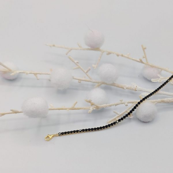 Pulsera Riviera con Circonitas Negras en Plata Dorada