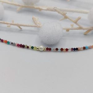 Pulsera de Plata Dorada con Piedras de Colores y una Perla