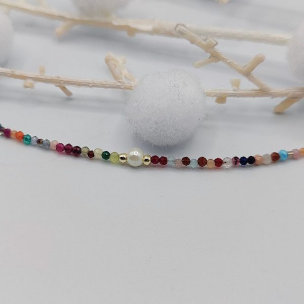 Pulsera de Plata Dorada con Piedras de Colores y una Perla