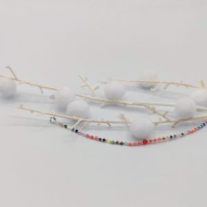Pulsera de Plata con Bolitas de Colores Redondas y Cuadradas