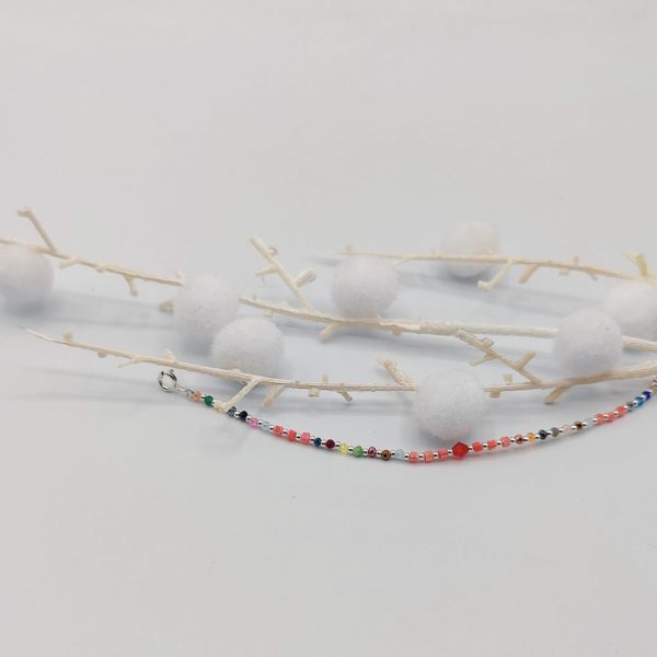 Pulsera de Plata con Bolitas de Colores Redondas y Cuadradas