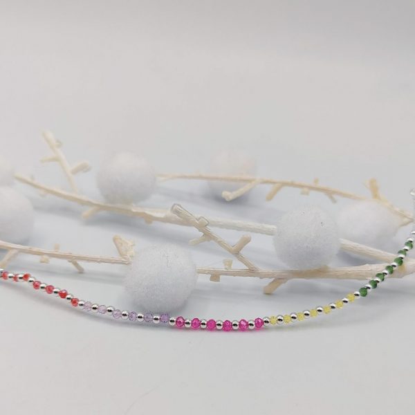 Pulsera de Plata con Bolitas Intercaladas en Plata y Colores