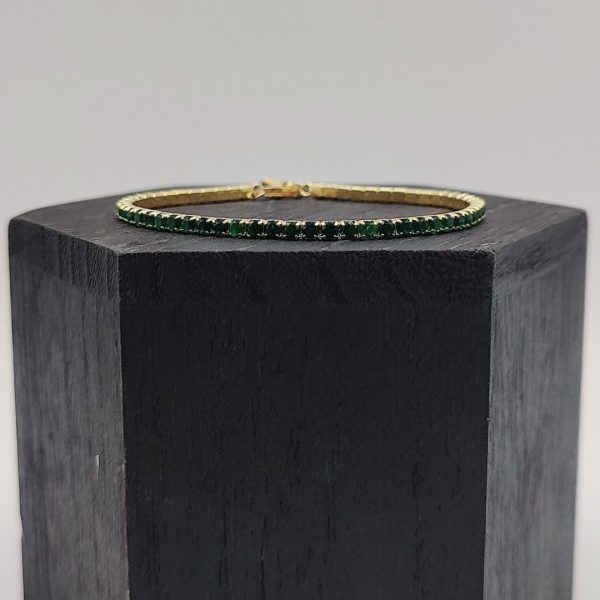 Pulsera Riviera de Plata Dorada con Circonita Verde