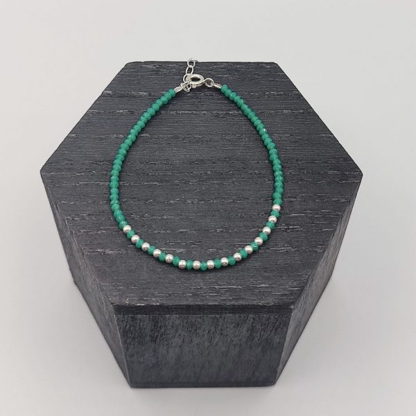Pulsera de Plata con Bolitas Verdes y Bolitas de Plata Intercaladas
