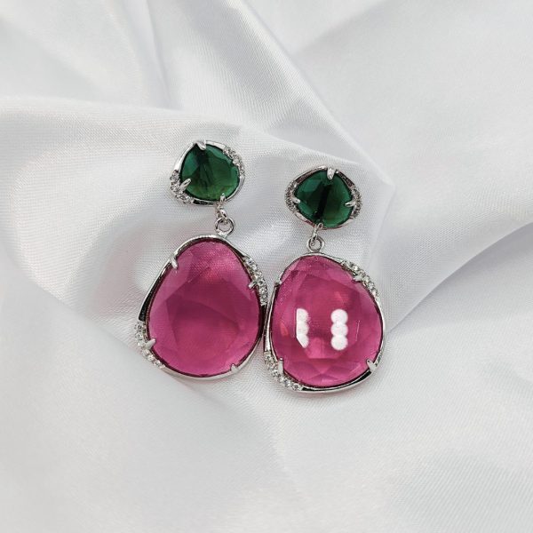 Pendientes colgantes de plata con circonitas verdes y rosas