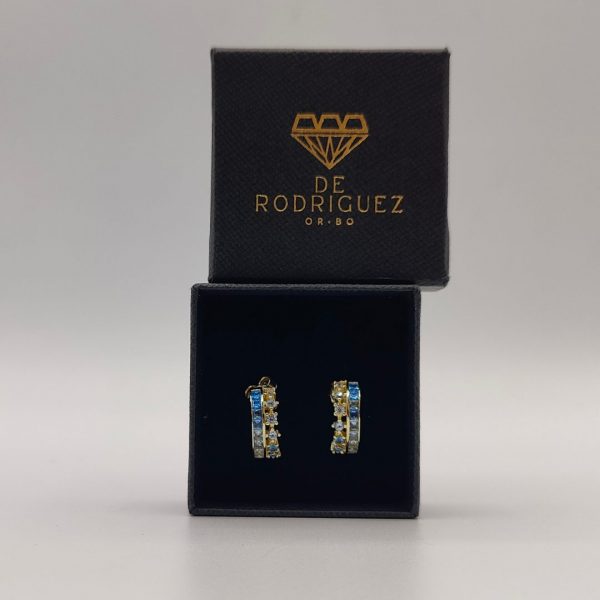 Pendientes semi aro doble con circonitas en tonos azules