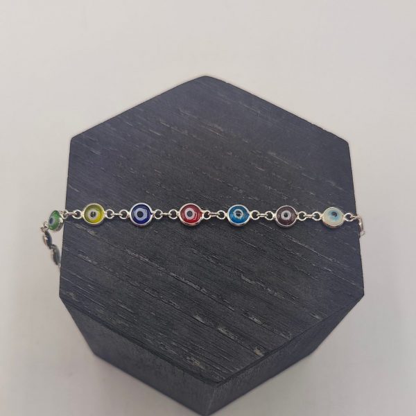 Pulsera de Plata con Ojos Turcos de Colores