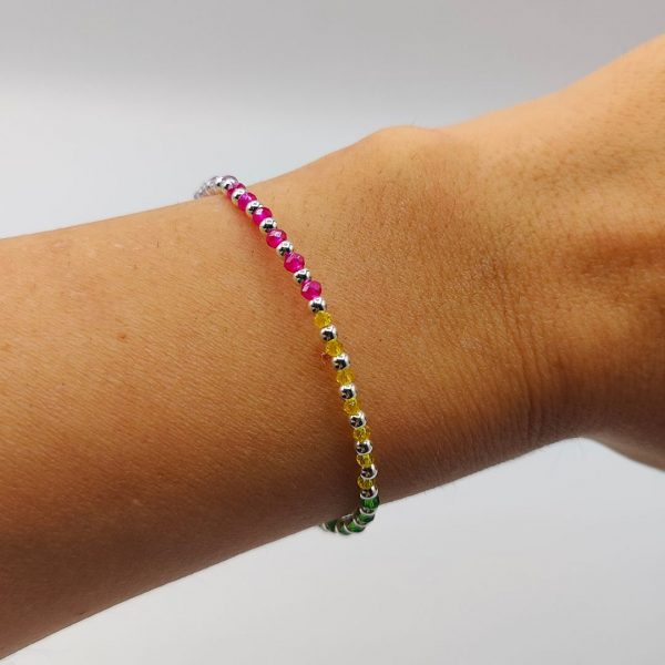 Pulsera de Plata con Bolitas Intercaladas en Plata y Colores