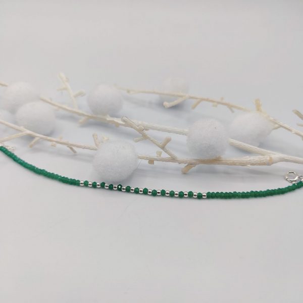 Pulsera de Plata con Bolitas Verdes y Bolitas de Plata Intercaladas