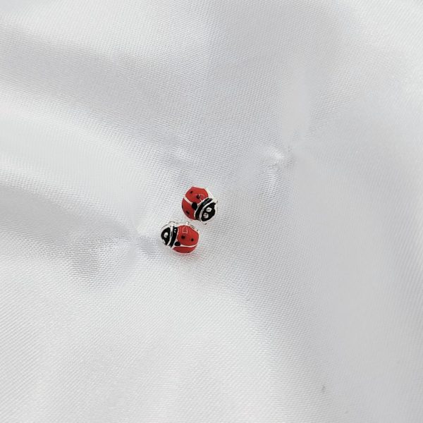 Pendientes infantiles de mariquita en plata de ley