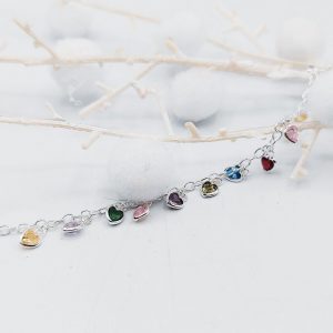 Pulsera de Plata con Charms de Corazones de Circonitas de Colores