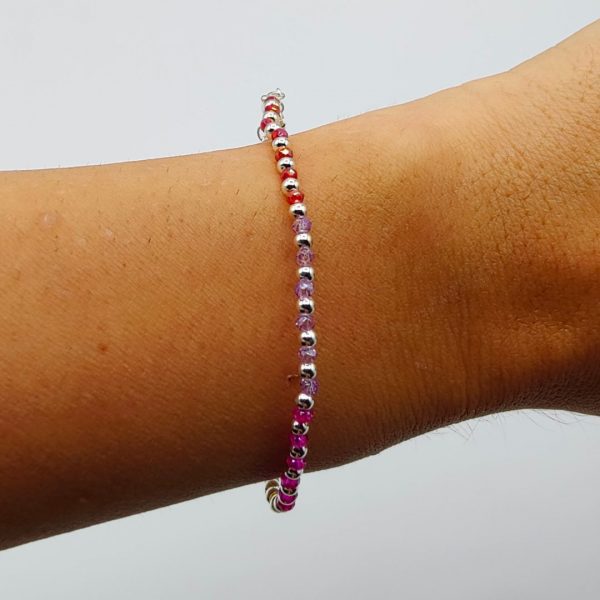 Pulsera de Plata con Bolitas Intercaladas en Plata y Colores