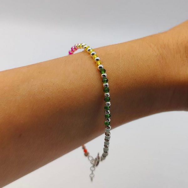 Pulsera de Plata con Bolitas Intercaladas en Plata y Colores