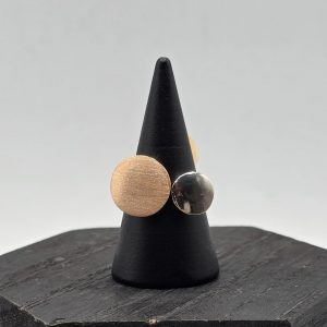 " Anillo Doble Redonda en Oro Rosa Mate y Oro Blanco Brillante 18K"