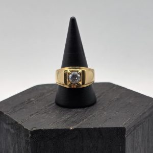 Anillo Sortija Estilo Sello con Circonita en Oro de 18K
