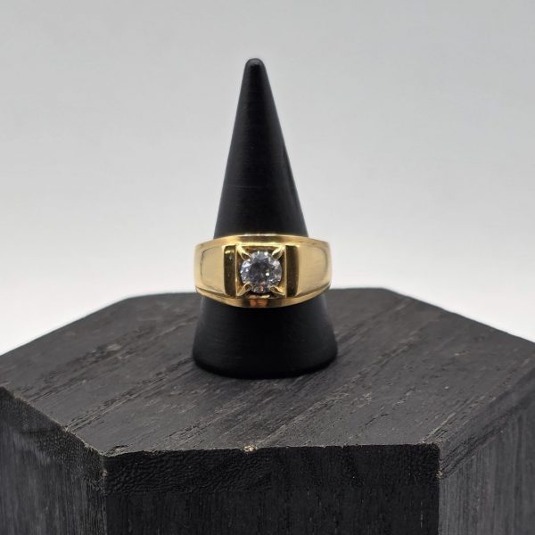 Anillo Sortija Estilo Sello con Circonita en Oro de 18K