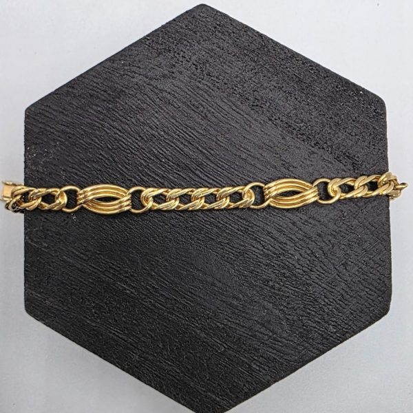 Pulsera Figaro Efecto Triple con Cierre Cajón de 20 cm y 7 mm en Oro de 18k