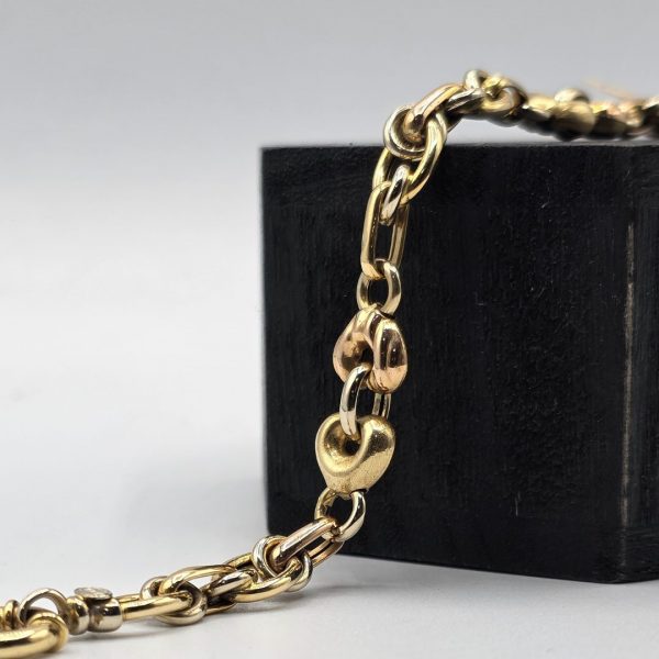 Pulsera de Corazones Entrelazados en Forma de Rolo con Mezcla de Oro Dorado y Rosado (19,5 cm y 11 mm) en Oro de 18K