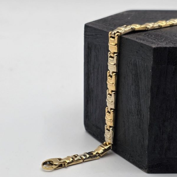 Pulsera de Eslabones Intercalados en Oro Dorado y Oro Blanco (18,5 cm y 5 mm) en Oro de 18K