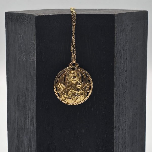 Medalla Jesús del Sagrado Corazón y Virgen del Carmen con Diseño Trocado en Oro de 18K
