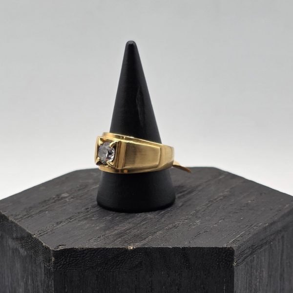 Anillo Sortija Estilo Sello con Circonita en Oro de 18K