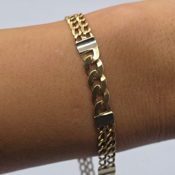 Pulsera Cubana con Intervalos de una Cubana y Otras de Dos en Oro de 18K (21,5 cm y 6 mm)