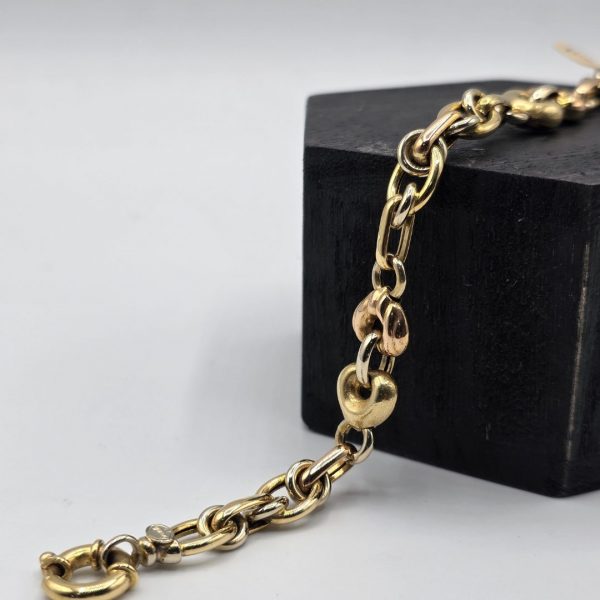 Pulsera de Corazones Entrelazados en Forma de Rolo con Mezcla de Oro Dorado y Rosado (19,5 cm y 11 mm) en Oro de 18K