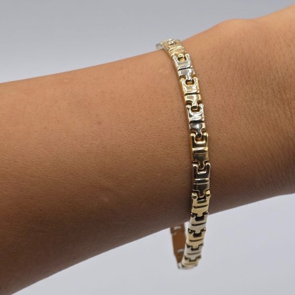 Pulsera de Eslabones Intercalados en Oro Dorado y Oro Blanco (18,5 cm y 5 mm) en Oro de 18K