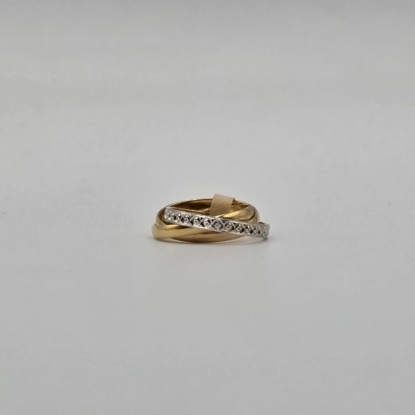 Anillo Triple Entrelazado en Oro 18K con Circonitas