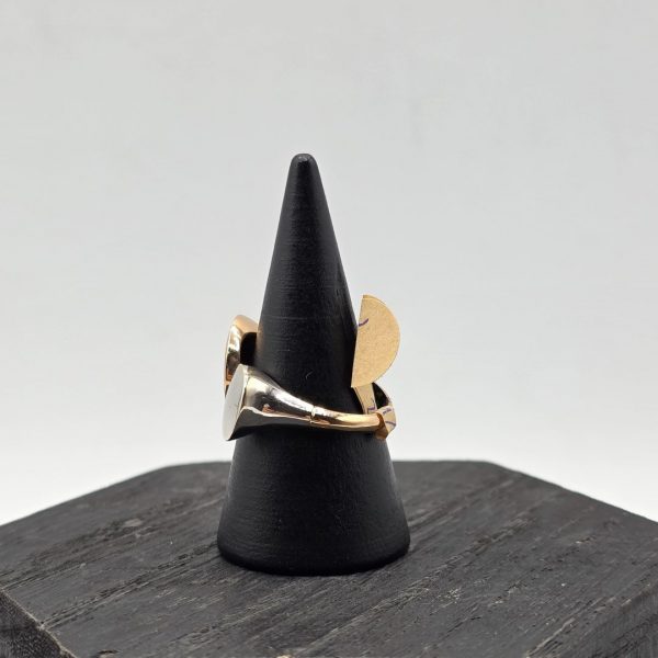 " Anillo Doble Redonda en Oro Rosa Mate y Oro Blanco Brillante 18K"