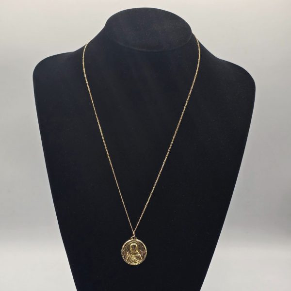 Medalla Jesús del Sagrado Corazón y Virgen del Carmen con Diseño Trocado en Oro de 18K