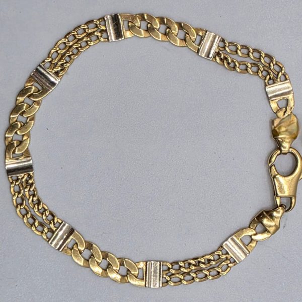 Pulsera Cubana con Intervalos de una Cubana y Otras de Dos en Oro de 18K (21,5 cm y 6 mm)
