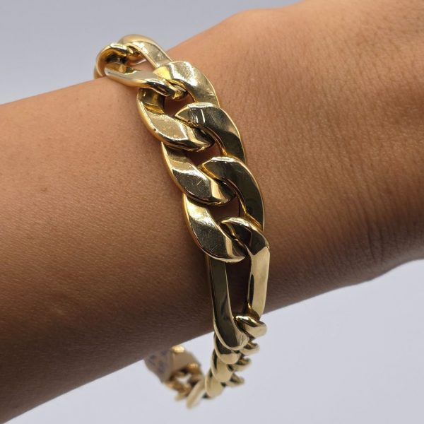 Pulsera Figaro con Cierre Cajón (18,5 cm y 13 mm) en Oro de 18K
