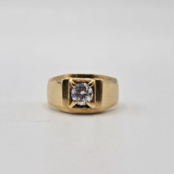 Anillo Sortija Estilo Sello con Circonita en Oro de 18K