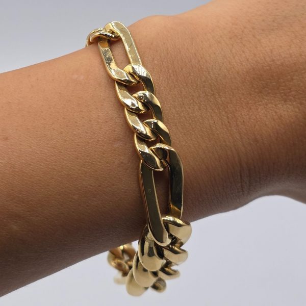 Pulsera Figaro con Cierre Cajón (18,5 cm y 13 mm) en Oro de 18K