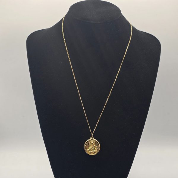 Medalla Jesús del Sagrado Corazón y Virgen del Carmen con Diseño Trocado en Oro de 18K