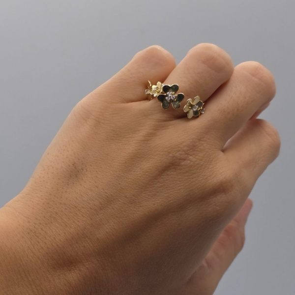 Anillo de Flores con Diamantes – Oro de 18 Quilates