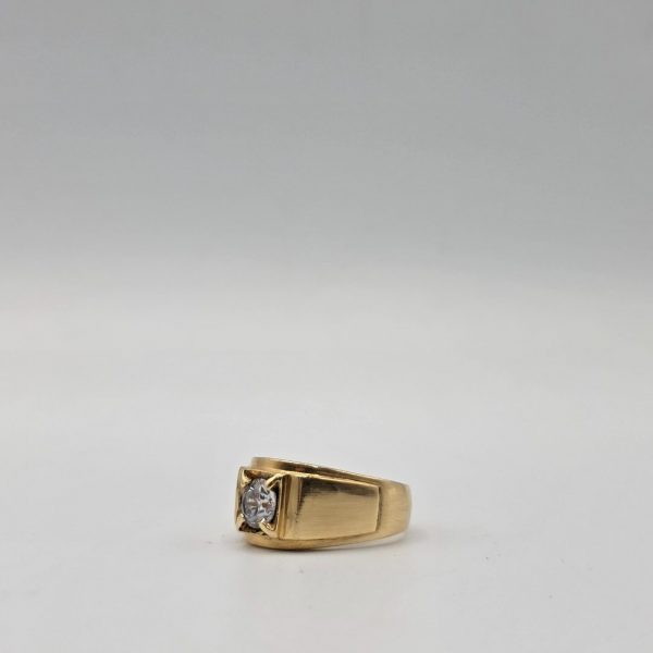 Anillo Sortija Estilo Sello con Circonita en Oro de 18K