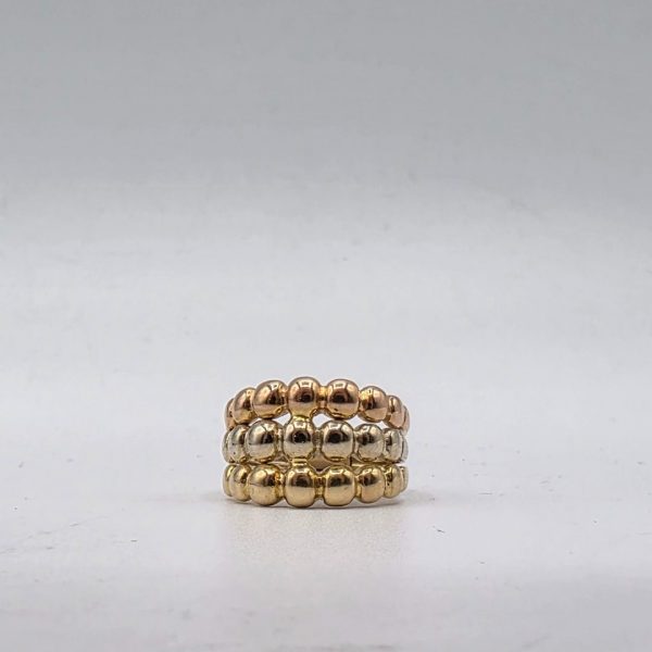Anillo con 3 Filas de Bolitas en Oro Blanco, Oro Rosa y Oro Dorado de 18K