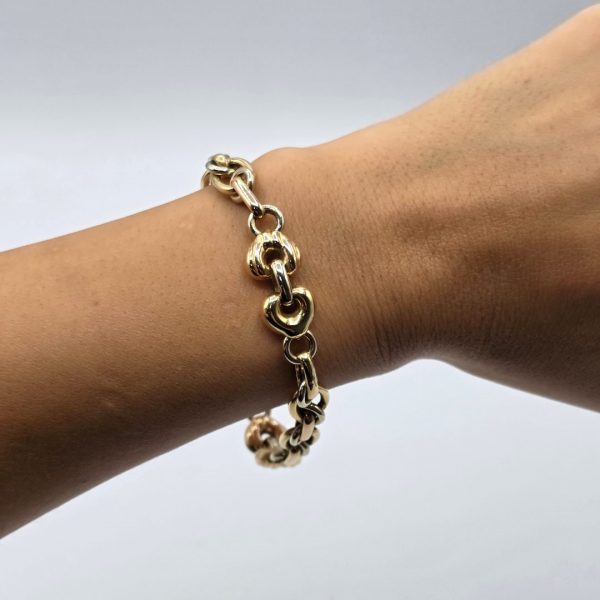 Pulsera de Corazones Entrelazados en Forma de Rolo con Mezcla de Oro Dorado y Rosado (19,5 cm y 11 mm) en Oro de 18K