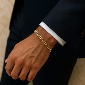 Pulsera con Eslabones y Dibujos Calados de 19,5 cm y 6 mm en Oro de 18K