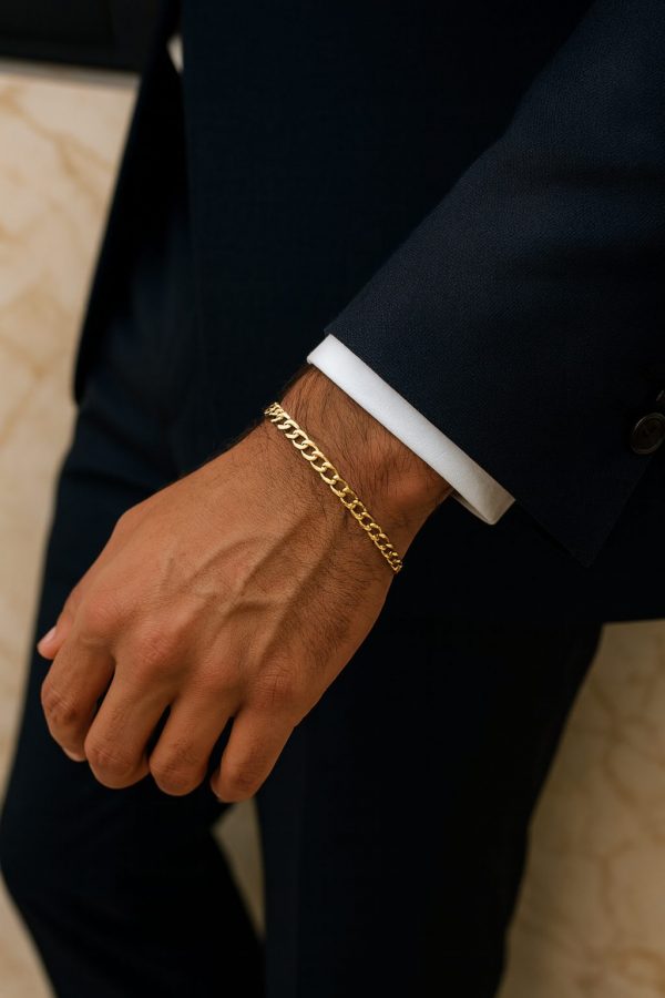 Pulsera con Eslabones y Dibujos Calados de 19,5 cm y 6 mm en Oro de 18K