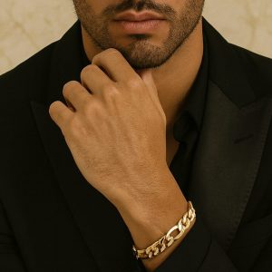 Pulsera Figaro con Cierre Cajón (18,5 cm y 13 mm) en Oro de 18K