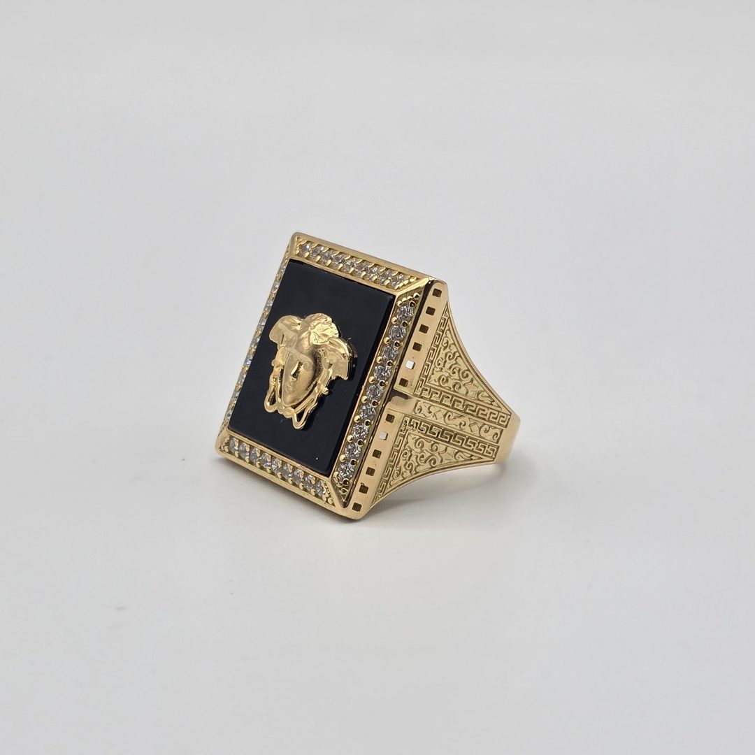 Anillo Sello Versace Cuadrado con Esmalte Negro y Circonitas 18K - Imagen 3