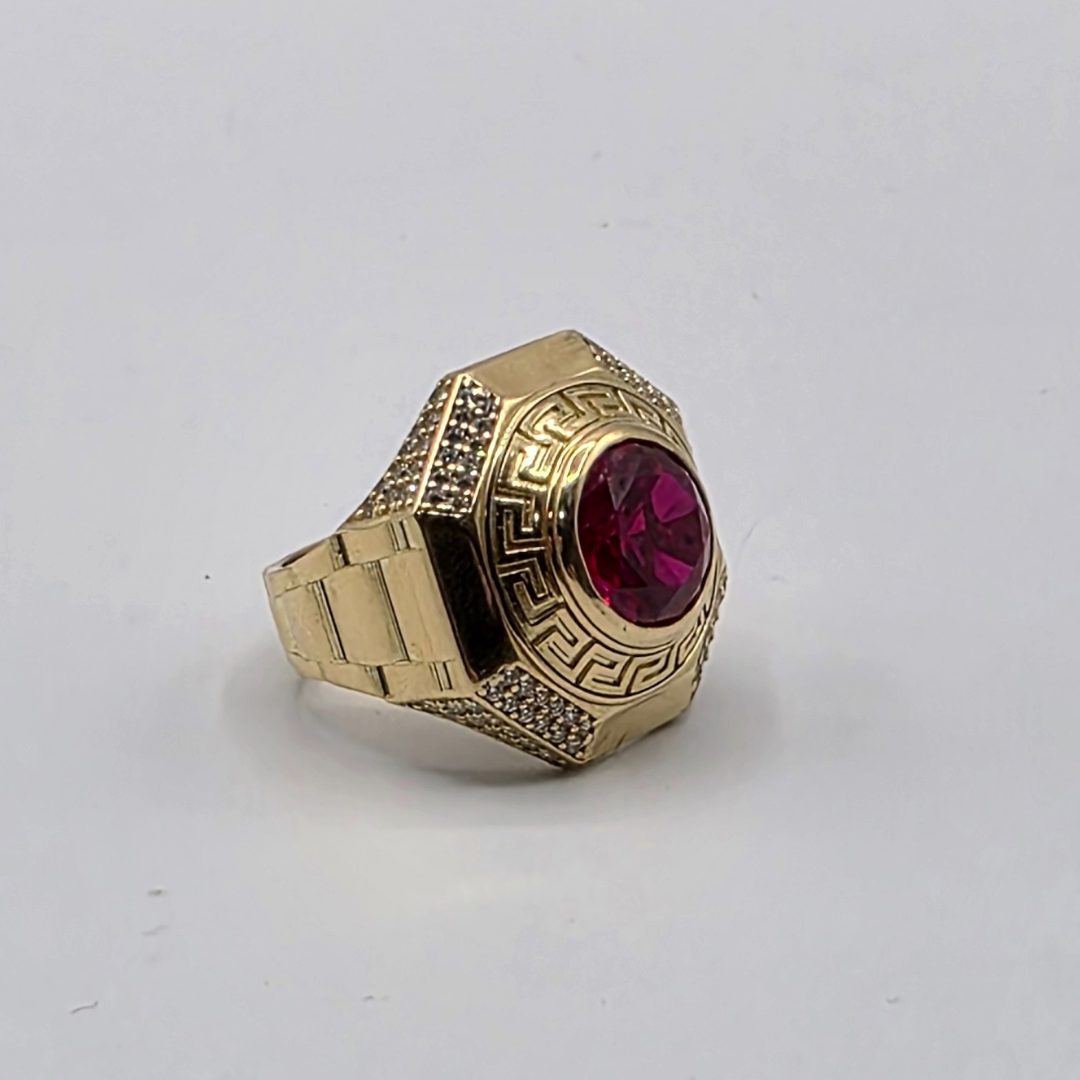 Sello con Circonita Roja Estilo Versace y Detalles en Circonitas Blancas 18K