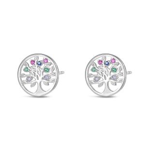 Pendientes Árbol de la Vida en Plata Rodiada con Circonitas Multicolor