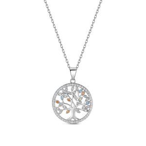 Colgante con cadena de plata rodiado árbol de la vida circonitas multicolor 20 mm 38+5 cm