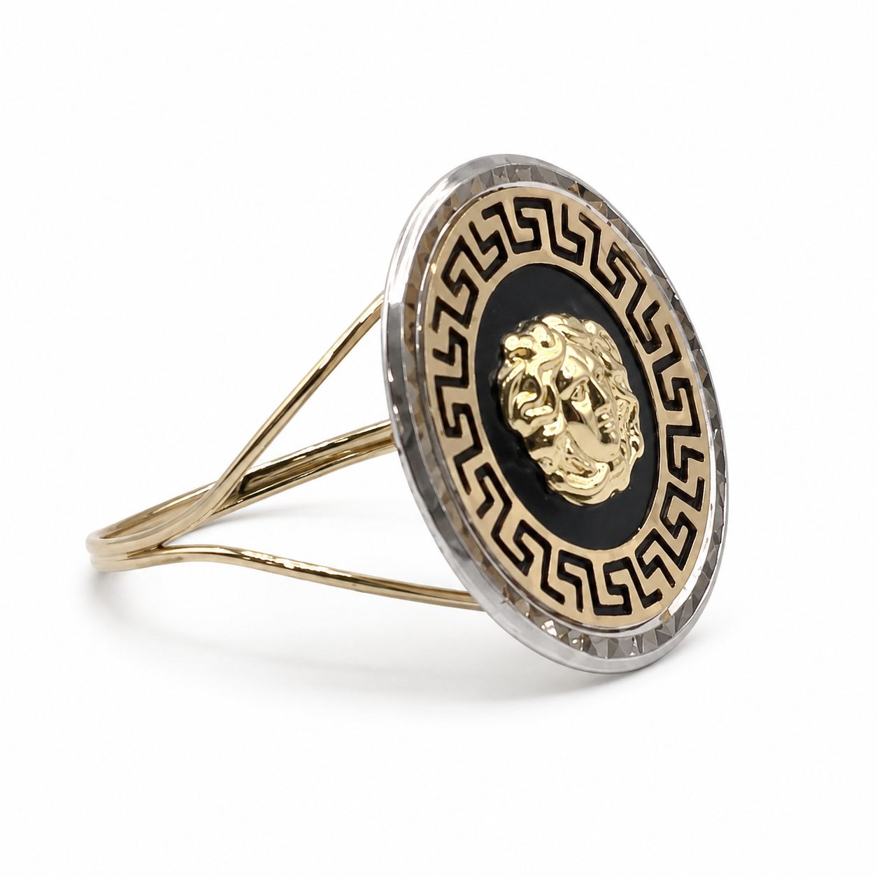 Anillo Sello Redondo Fino con Esmalte Negro y Circonitas 18K